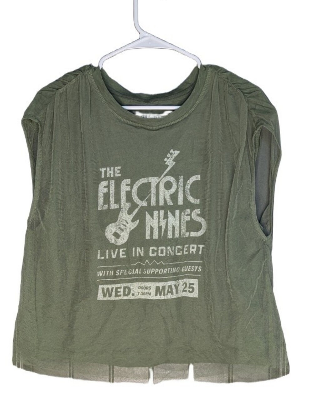 Anthropologie Pilcro Band Tulle Tee Green Mesh Electric Nines Size Medium